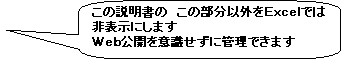 角丸四角形吹き出し: この説明書の　この部分以外をＥｘｃｅｌでは非表示にします
Ｗｅｂ公開を意識せずに管理できます
